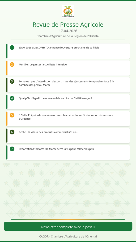 Revue de Presse Agricole – 17/04/2026