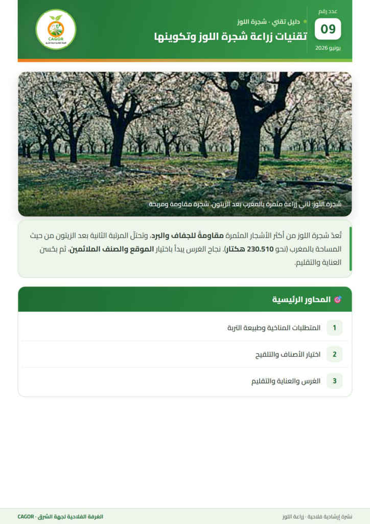 تقنيات زراعة شجرة اللوز وتكوينها — دليل تقني CAGOR
