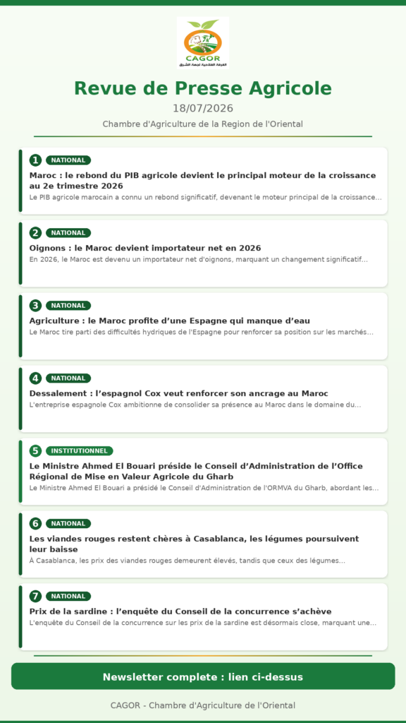Revue de Presse Agricole — 18/07/2026