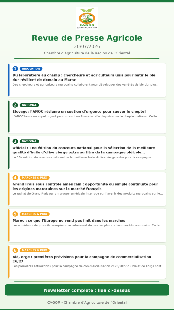 Revue de Presse Agricole — 20/07/2026