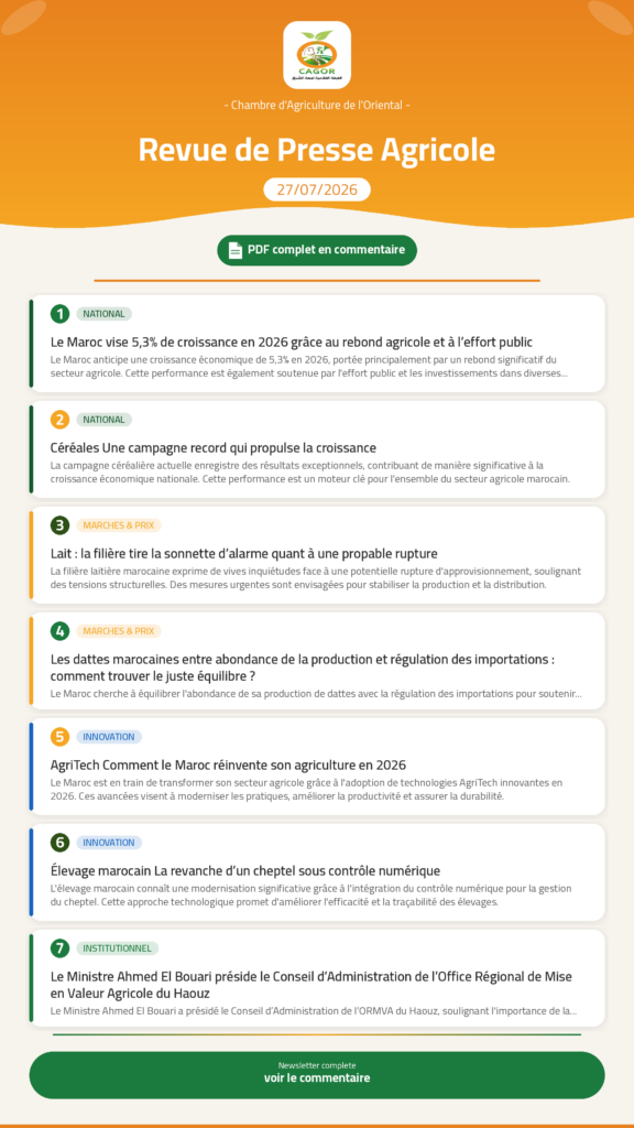 Revue de Presse Agricole — 27/07/2026