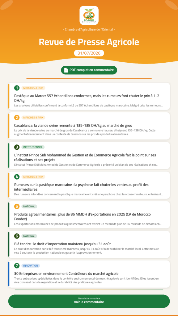 Revue de Presse Agricole — 31/07/2026