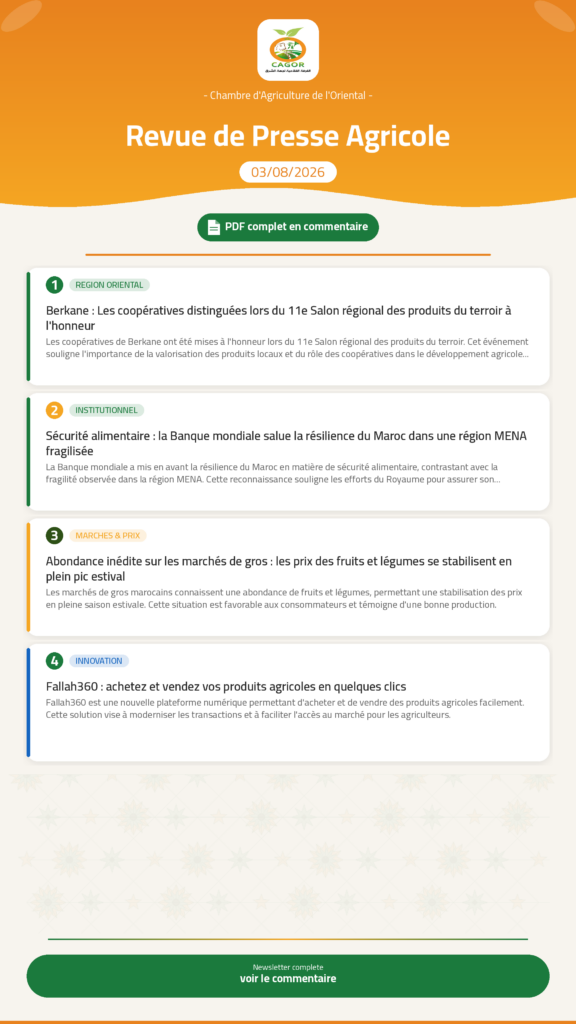 Revue de Presse Agricole — 03/08/2026